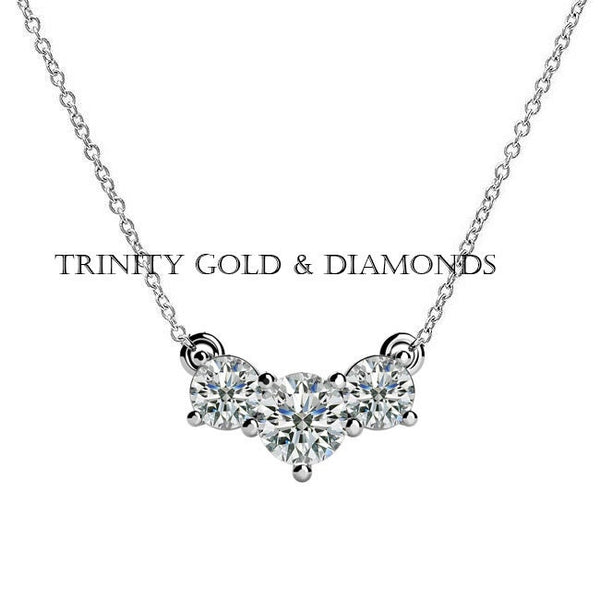 Three Stone Moissanite Pendant Necklace, Moissanite With GRA Certificate, Handmade Pendant, Dainty Pendant For Women's, Gifts