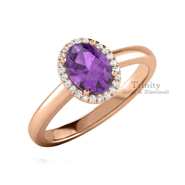 Oval Amethyst Ring, 925 Sterling Silver, Amethyst Ring For Women, Halo Ring, Diamond Engagement Ring, Birthstone Ring, Labor Day Sale, Gifts