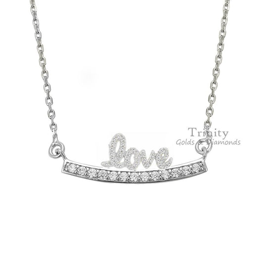 MOISSANITE CURVE NECKLACE, Moissanite Love Name Necklace, Bar Diamond Necklace, Valentine&