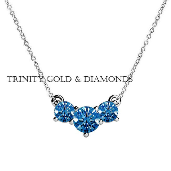 3.00 Ct Round Cut Blue Sapphire Three Stone Dainty Delicate Necklace For Her, Sapphire Delicate Necklace, gemstone Dainty Necklace,Gift Her