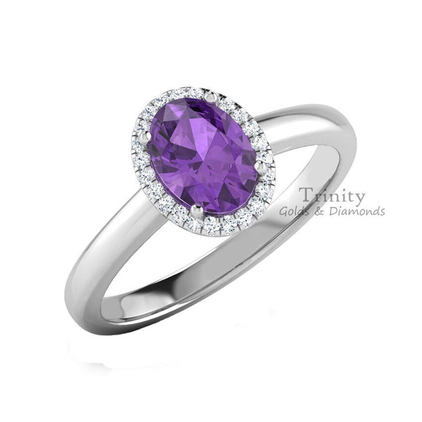 Oval Amethyst Ring, 925 Sterling Silver, Amethyst Ring For Women, Halo Ring, Diamond Engagement Ring, Birthstone Ring, Labor Day Sale, Gifts