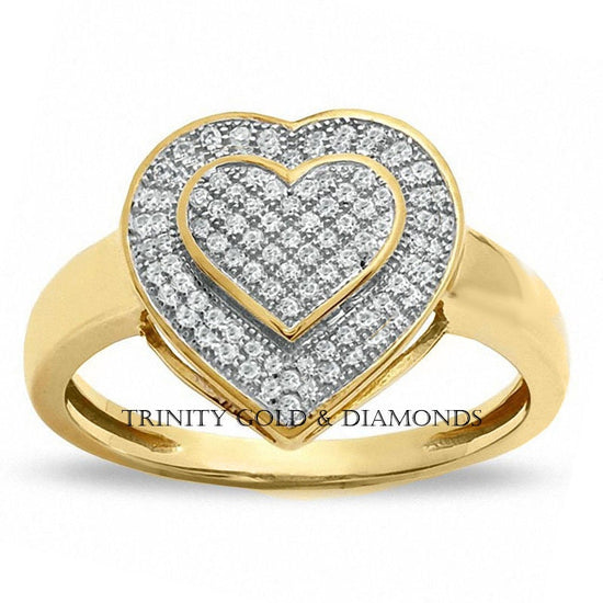 Moissanite Double Heart Ring, 14kt Yellow Gold Plated, Halo Heart Ring, Perfect Gift for Women