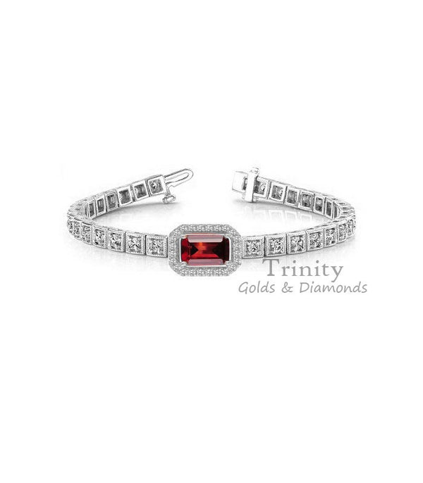 Art Deco Bracelet, Vintage Red Ruby Tennis Bracelet,  Box Bracelet, Square Diamond Bracelets, Gifts For Her, 14KT Gold Plated for women