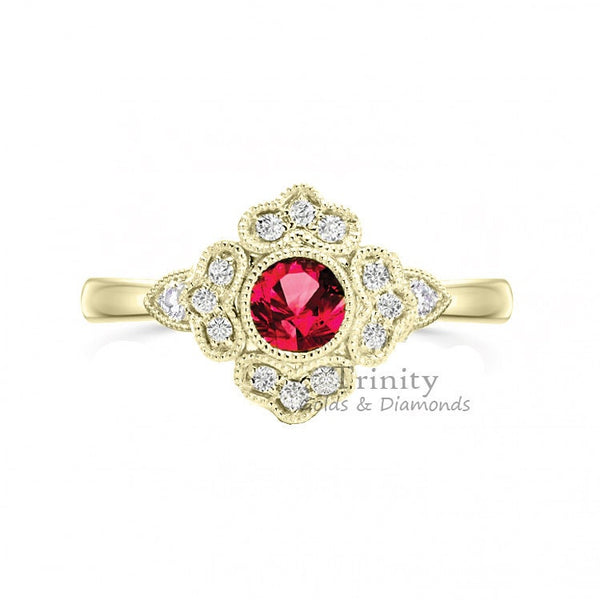 2.0CT Art Deco Vintage Ring, Moissanite White & Red Ruby Gemstone Ring for Women, 14KT Gold Plated Ring,  Birthstone Gemstone Ring