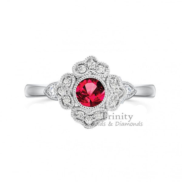 2.0CT Art Deco Vintage Ring, Moissanite White & Red Ruby Gemstone Ring for Women, 14KT Gold Plated Ring,  Birthstone Gemstone Ring