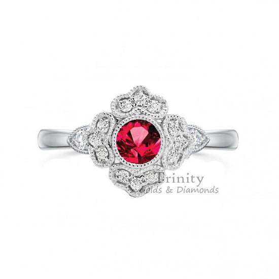 Gorgeous Diamond Bridal Ring, Round Cut Ruby Wedding Anniversary Ring, 925 Sterling Silver, Halo Engagement Ring, Red Ruby Ring,Gift For Her