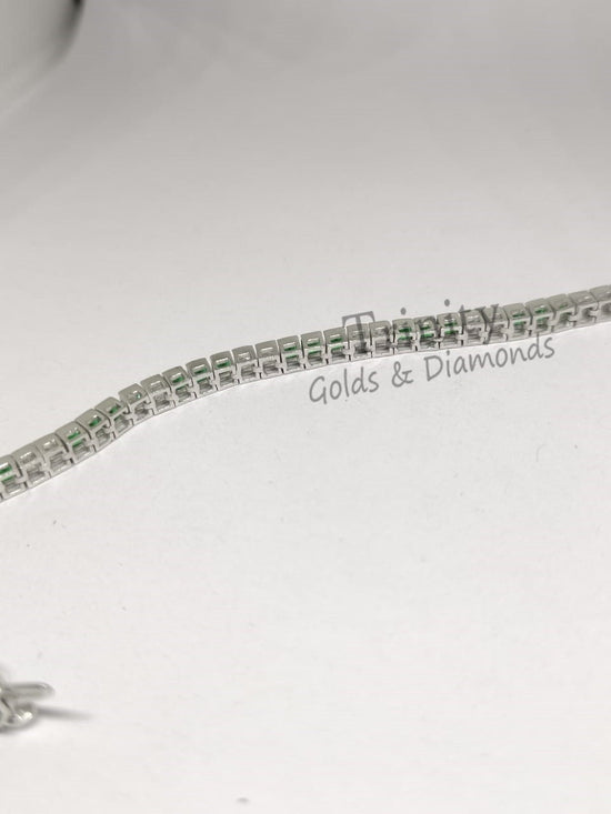Princess Diamond Tennis Bracelet For Women • Estate Gemstone Bracelet for Her • Anniversary Gift • Green and White Gemstone Bracelet