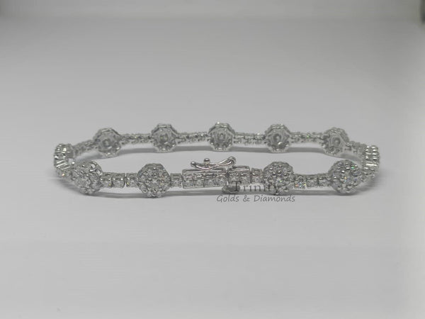 Flower Shape Tennis Bracelet, Diamond Bracelet, Moissanite Tennis Bracelet, Perfect Gift for women, Christmas Gift, 925 Sterling Silver,