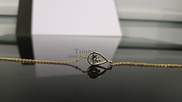 14k Yellow Gold Plated, Moissanite And Diamond Bracelet, Handmade Bracelet, Drop Shape Women's Party Wear Bracelet, Gift For Her,