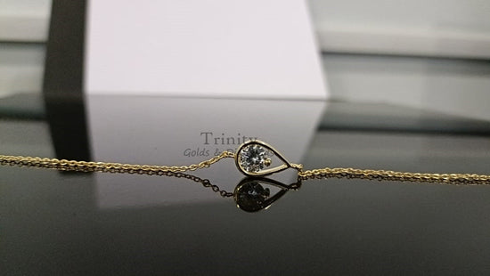 14k Yellow Gold Plated, Moissanite And Diamond Bracelet, Handmade Bracelet, Drop Shape Women&
