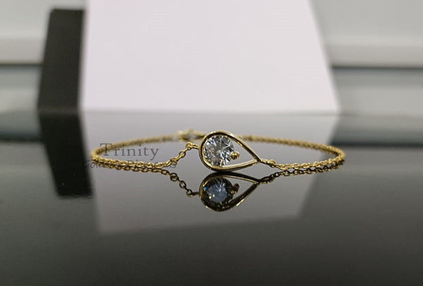 14k Yellow Gold Plated, Moissanite And Diamond Bracelet, Handmade Bracelet, Drop Shape Women's Party Wear Bracelet, Gift For Her,