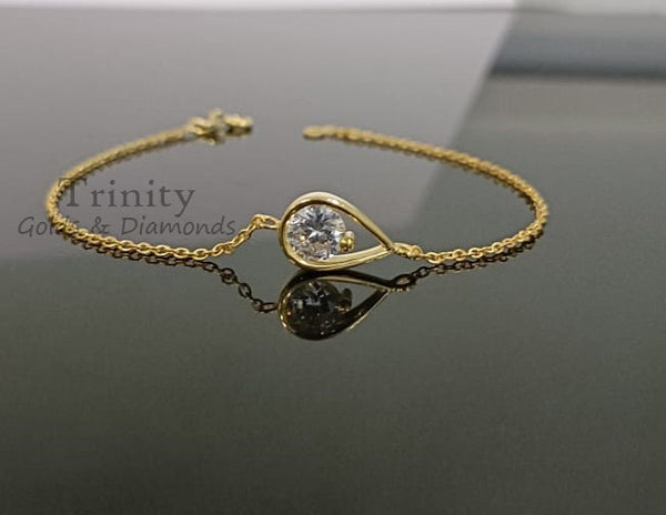 14k Yellow Gold Plated, Moissanite And Diamond Bracelet, Handmade Bracelet, Drop Shape Women's Party Wear Bracelet, Gift For Her,