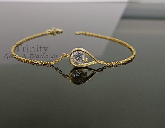 14k Yellow Gold Plated, Moissanite And Diamond Bracelet, Handmade Bracelet, Drop Shape Women&