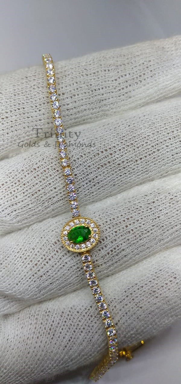 14k Yellow Gold Plated. Oval And Round Cut, Green Emerald And Diamond, Handmade Breacelet, Engagement Wedding Bracelet, Gift For Her