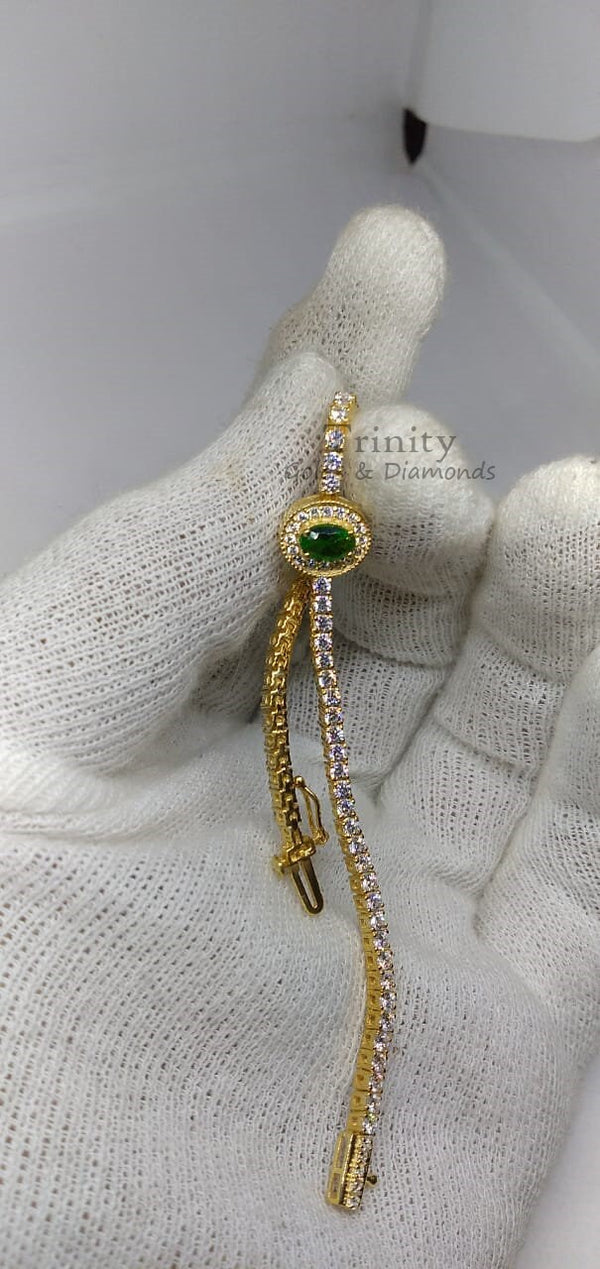 14k Yellow Gold Plated. Oval And Round Cut, Green Emerald And Diamond, Handmade Breacelet, Engagement Wedding Bracelet, Gift For Her