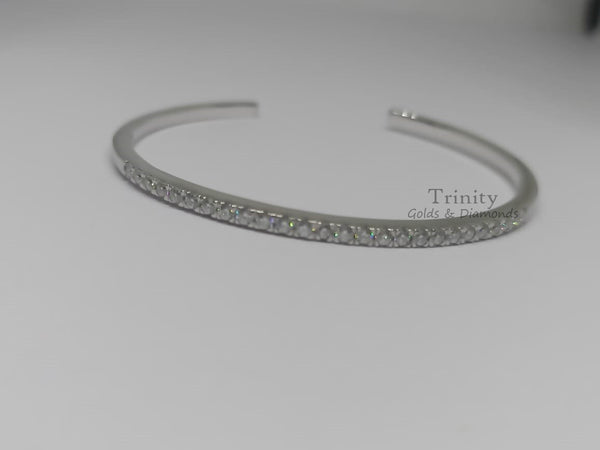 14k White Gold Plated, 3.00Ct Round Cut Moissanite And Diamond Bangle, Handmade Bracelet, Engagement Wedding Bangle Bracelet, Gift For Her