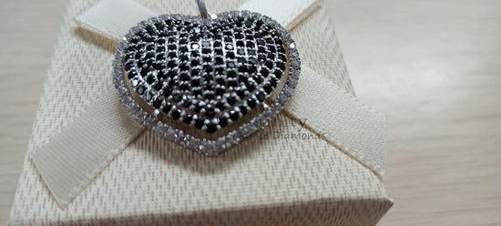 Heart Shape Pendant, Black And White Diamond Pendant, Valentine day gift pendant, Handmade Pendant, Engagement Wedding Pendant, Gift For Her