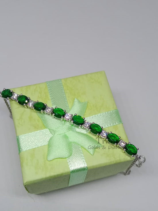 4.00Ct Emerald & Diamond Bracelet, Oval And Round Cut Bracelet, Handmade Bracelet, 14k White Gold Plated, Party Wear Bracelet. Gift For Her,