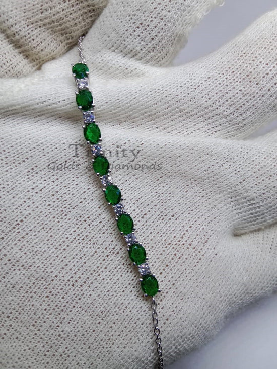 4.00Ct Emerald & Diamond Bracelet, Oval And Round Cut Bracelet, Handmade Bracelet, 14k White Gold Plated, Party Wear Bracelet. Gift For Her,