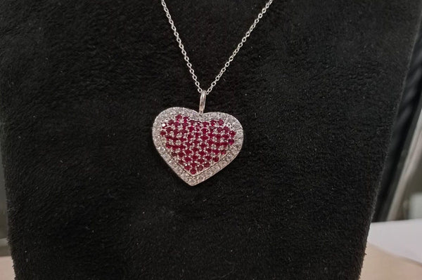 Sterling Silver Heart cut Ruby & White Topaz Pendant, Ruby heart Pendant Silver, Heart Pendant Necklace, Best Valentine gifts for Her