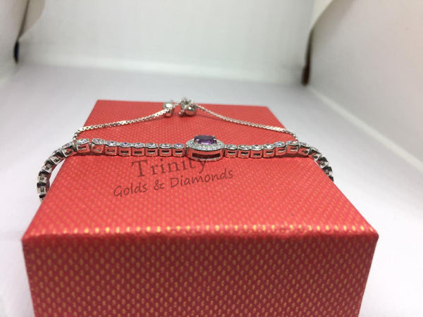 14k White Gold Plated. Oval And Round Cut, Blue Sapphire And Diamond, Handmade Breacelet, Engagement Wedding Bracelet, Mother's Day Gift
