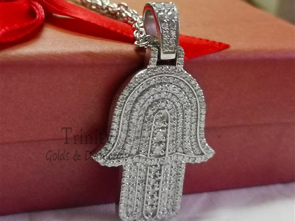 925 Sterling Silver Moissanite Pave Hamsa Hand Pendant Passes Diamond Tester, Moissanite hamsa (pendant only) 925 silver, Mother's Day Gift