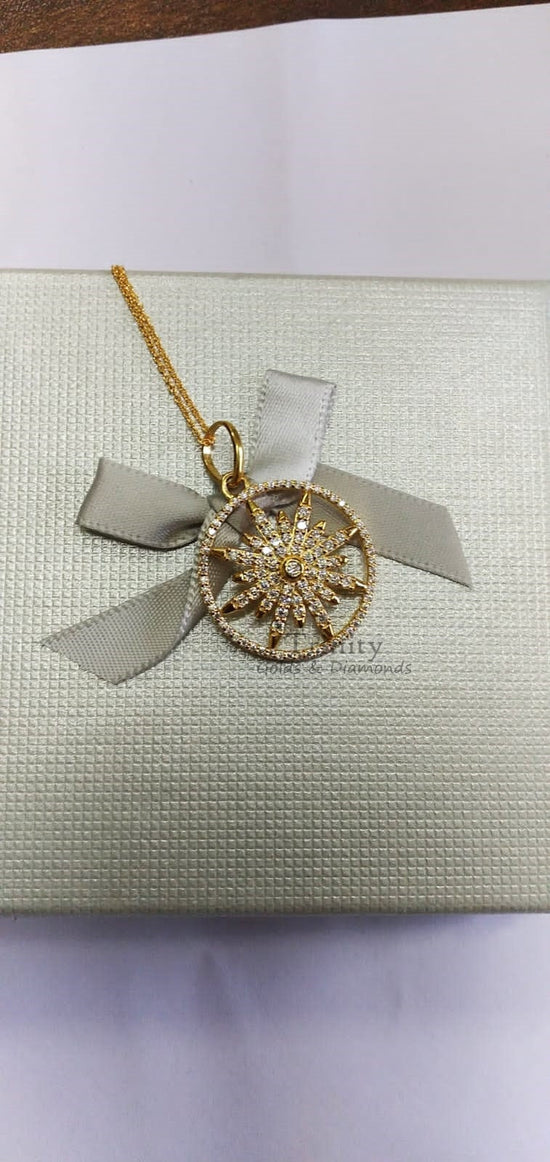 Moissanite Star Brust Necklace Pendant, 14kt Yellow Gold Plated Moissanite Diamond Pendant Necklace, Moissanite Circle Pendant,Mother&