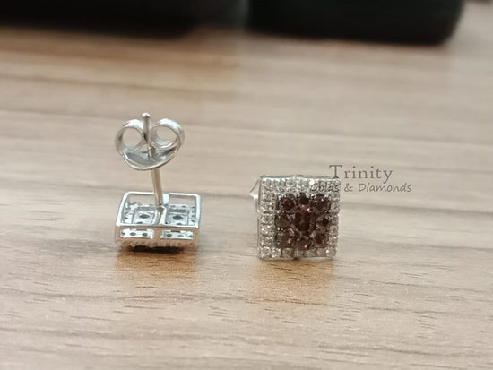 2.00 CT Brown gemstone And Moissanite Stud Earrings, Moissanite Stud Earrings, Brown Gemstone Stud Earrings, Screback Stud Earrings