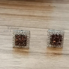 2.00 CT Brown gemstone And Moissanite Stud Earrings, Moissanite Stud Earrings, Brown Gemstone Stud Earrings, Screback Stud Earrings
