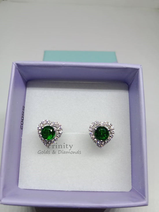 EMERALD STUD EARRINGS, 2.0CT Emerald Heart Stud Earrings, Silver Stud Earrings, Heart Gemstone Stud Earrings,Screwback Emerald stud Earrings