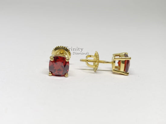 Red Garnet Stud Earrings, Cushion Garnet Stud Earrings, 925 Sterling Silver Long Stud Earrings, Antique Silver Earrings, Mother&