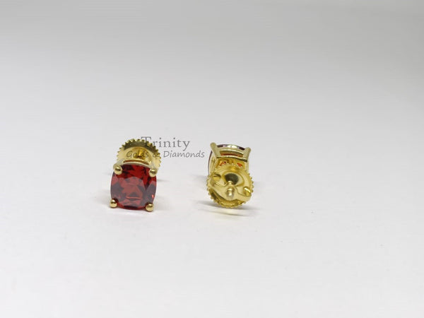 Red Garnet Stud Earrings, Cushion Garnet Stud Earrings, 925 Sterling Silver Long Stud Earrings, Antique Silver Earrings, Mother's day Gifts