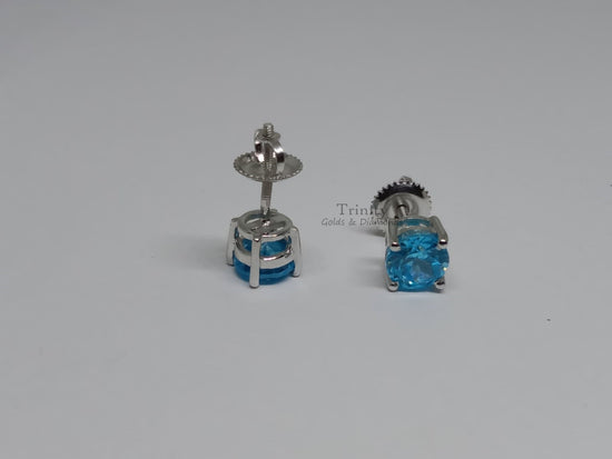 Round Blue Topaz Stud Earrings, 925 Sterling Silver, Screw Back Earrings, Topaz Solitaire Studs, Minimalist Stud Earrings, Anniversary Gifts