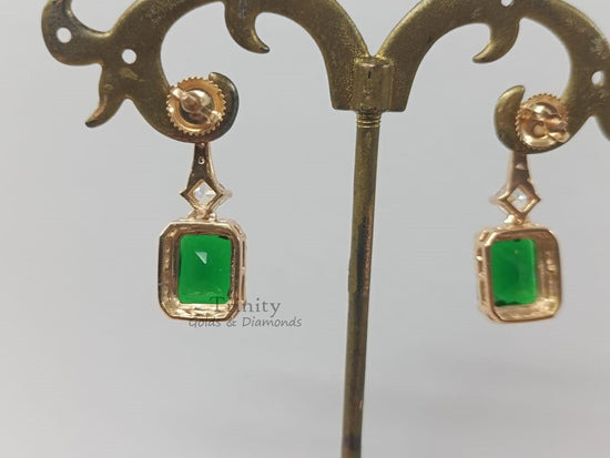 Emerald Dangle Earring, Emerald Cut Emerald Dangle&Drop Earrings, 925 Sterling Silver Drop Earrings, Antique Silver Earrings,Mother&