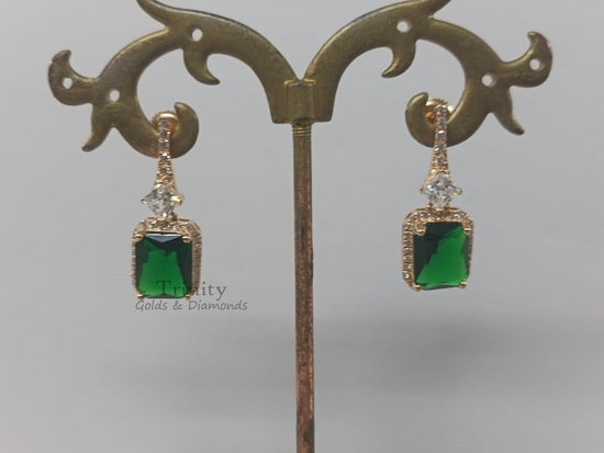 Emerald Dangle Earring, Emerald Cut Emerald Dangle&Drop Earrings, 925 Sterling Silver Drop Earrings, Antique Silver Earrings,Mother&