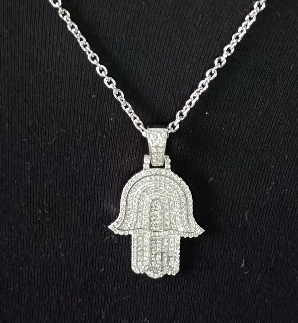 MOISSANITE HAMSA PENDANT, Men's Women's Moissanite Hamsa Pendants, Solid 925 Sterling Silver, Passes Diamond Tester