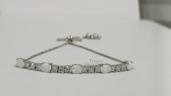Opal Bracelet, Tennis Bracelet Opal and Diamond Stones, 2.5 CT Opal and Moissanite Bracelet, Tennis Solid 925 Sterling Silver Bracelet, Gift