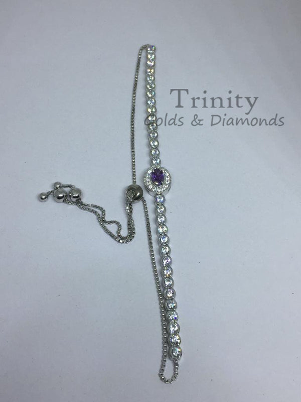 14k White Gold Plated. Oval And Round Cut, Blue Sapphire And Diamond, Handmade Breacelet, Engagement Wedding Bracelet, Mother's Day Gift