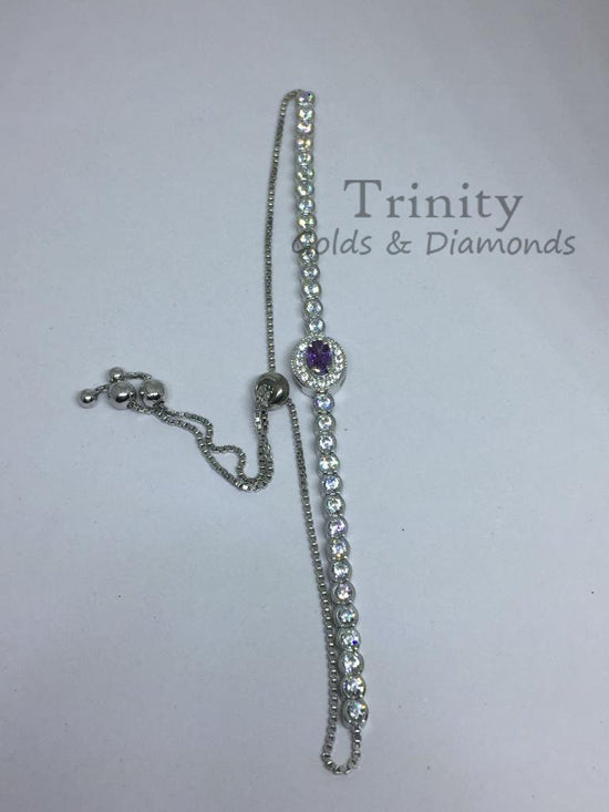 14k White Gold Plated. Oval And Round Cut, Blue Sapphire And Diamond, Handmade Breacelet, Engagement Wedding Bracelet, Mother&