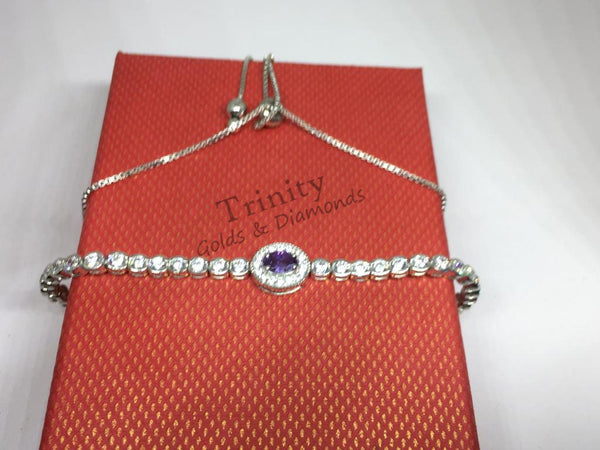14k White Gold Plated. Oval And Round Cut, Blue Sapphire And Diamond, Handmade Breacelet, Engagement Wedding Bracelet, Mother's Day Gift
