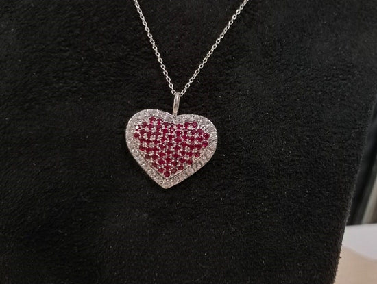 Ruby And Moissanite Heart Pendant, 925 Sterling Silver Ruby Heart Pendant, Ruby gemstone Heart Pendant, Mothers day Heart Shape Jewelry Gift