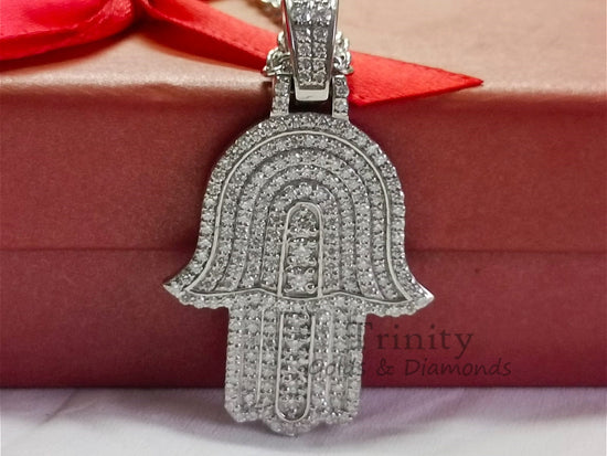 925 Sterling Silver Moissanite Pave Hamsa Hand Pendant Passes Diamond Tester, Moissanite hamsa (pendant only) 925 silver, Mother&