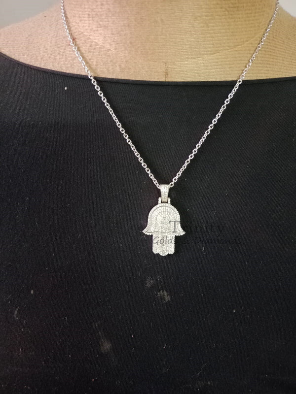 MOISSANITE HAMSA PENDANT, Men's Women's Moissanite Hamsa Pendants, Solid 925 Sterling Silver, Passes Diamond Tester
