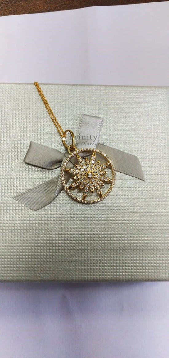 Moissanite Star Brust Necklace Pendant, 14kt Yellow Gold Plated Moissanite Diamond Pendant Necklace, Moissanite Circle Pendant,Mother&