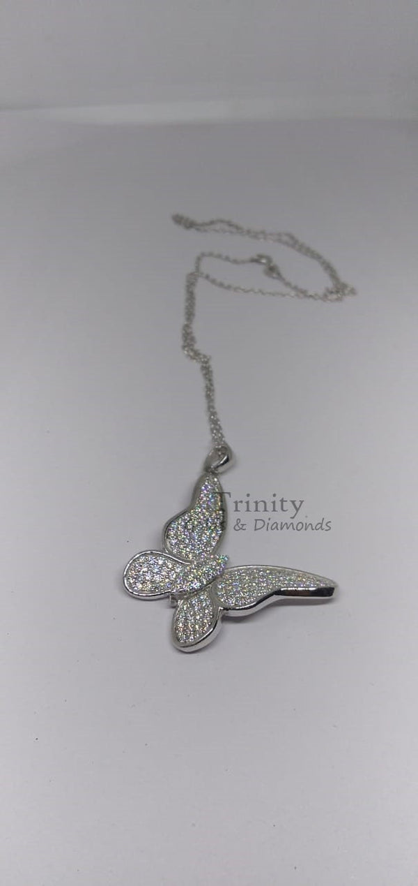 Butterfly Necklace for Women • Pave Set Moissanite Butterfly Pendant • Gift for Her • Statement Jewelry • 14MM In Height • With Chain