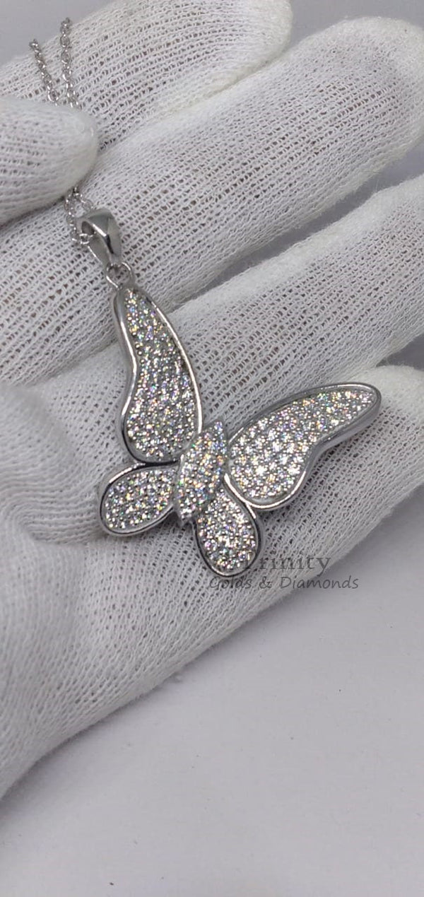 Butterfly Necklace for Women • Pave Set Moissanite Butterfly Pendant • Gift for Her • Statement Jewelry • 14MM In Height • With Chain