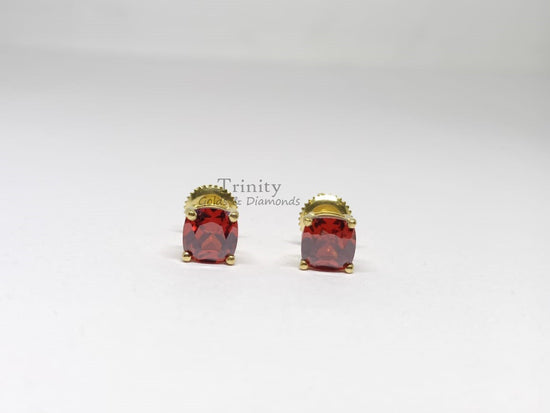 Red Garnet Stud Earrings, Cushion Garnet Stud Earrings, 925 Sterling Silver Long Stud Earrings, Antique Silver Earrings, Mother&
