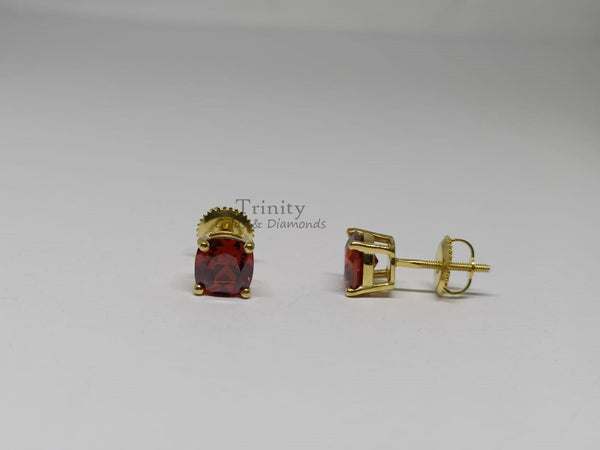 Red Garnet Stud Earrings, Cushion Garnet Stud Earrings, 925 Sterling Silver Long Stud Earrings, Antique Silver Earrings, Mother's day Gifts