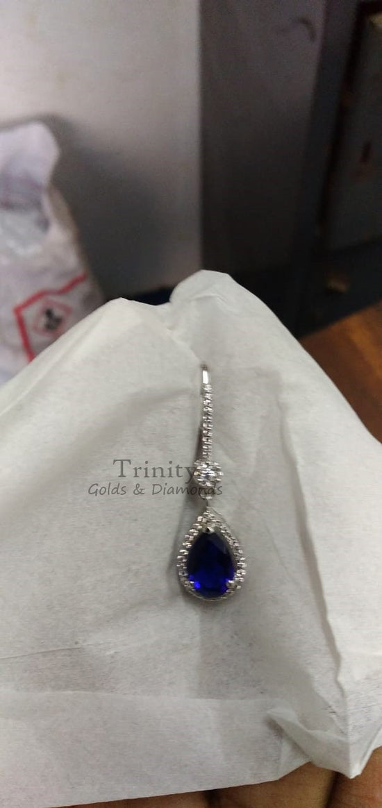 2.0CT Pear Sapphire Drop Earrings, Sapphire Moissanite Dangle Drop Earrings, Moissanite Dangle Earrings, Blue Sapphire Handmade Earrings