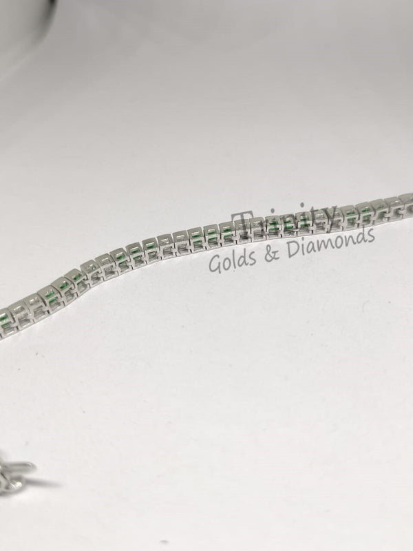 Emerald and Diamond Tennis Bracelet in 925 Silver • Tennis Bracelet Emerald & Diamond • 7 CTW CZ Princess Tennis Bracelets, Gift for Women